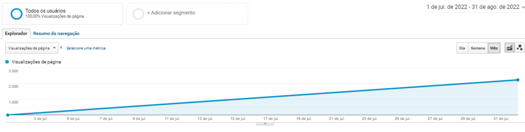 Gráfico de crescimento do número de visualizações de páginas do site no período.